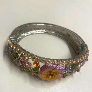 ✨BLING-BLING✨ MULTI  COLOR GEMS SILVER BANGLE BRACELET